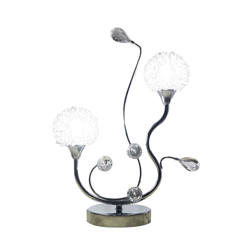 Chrome Finish Dandelion Nightstand Light Modernist 2 Lights Metallic Night Lamp with Crystal Accent