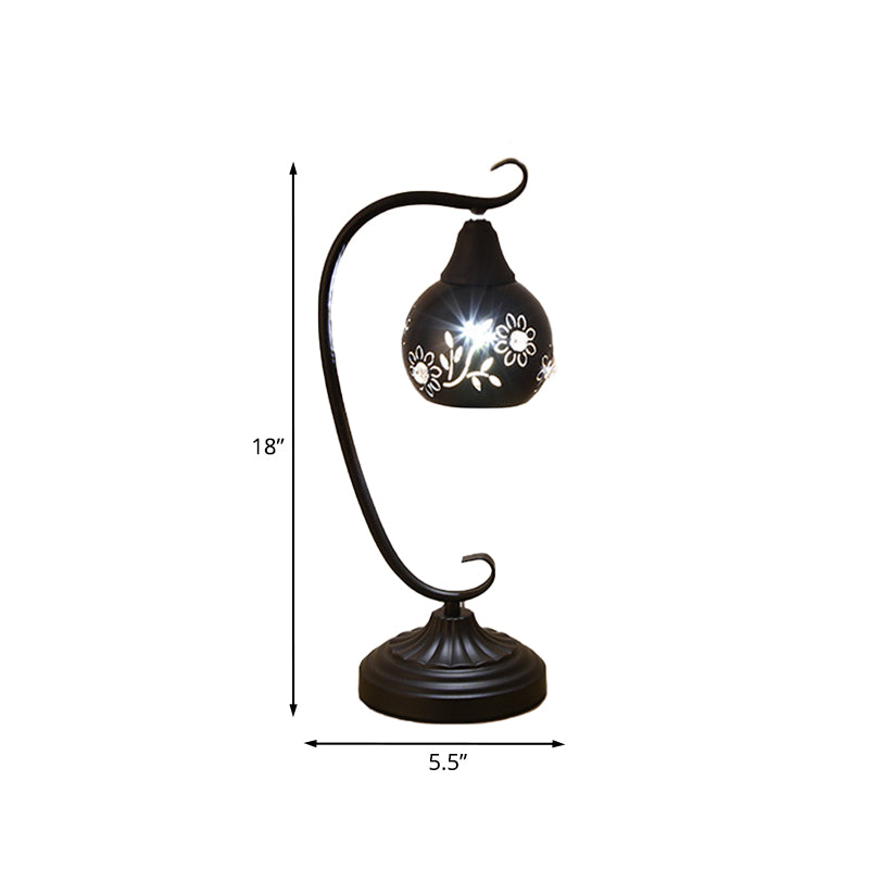 Metal Orb Night Light Minimalism LED Black Night Table Lamp with Hollow-Out Flower Design