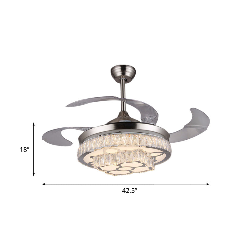 Modern Flower LED Ceiling Fan 42.5" Wide 3-Blade Crystal Encrusted Semi Flush Mount Light Fixture in Nickel