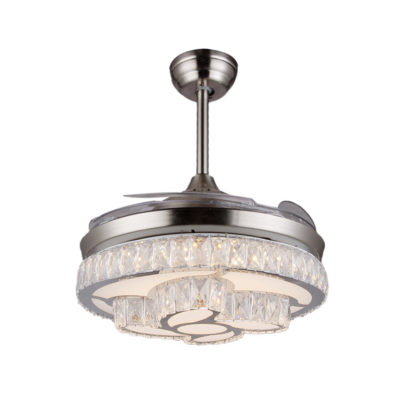 Crystal Bloemblaadjes plafondventilator Lamp Modern 3 Blades Woonkamer LED Semi Mount Lighting in nikkel, 42,5 "breed