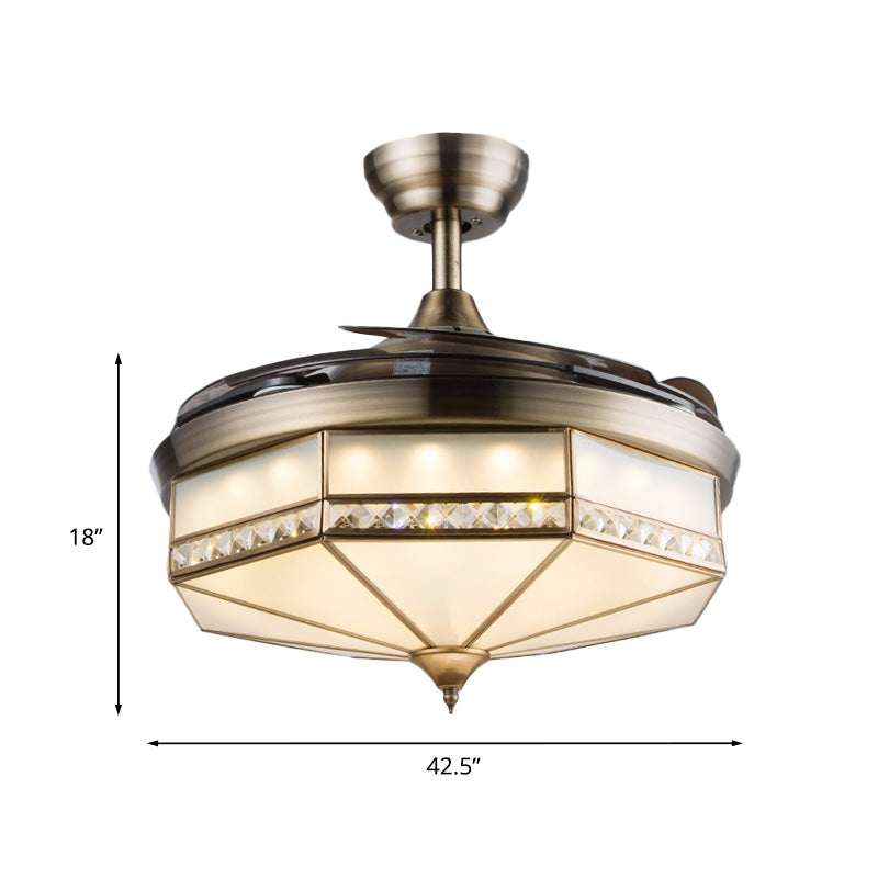 42.5" Wide Octagon LED Ceiling Fan Vintage Bronze Crystal Semi Flush Mount Light Fixture with 3 Retractable Blades