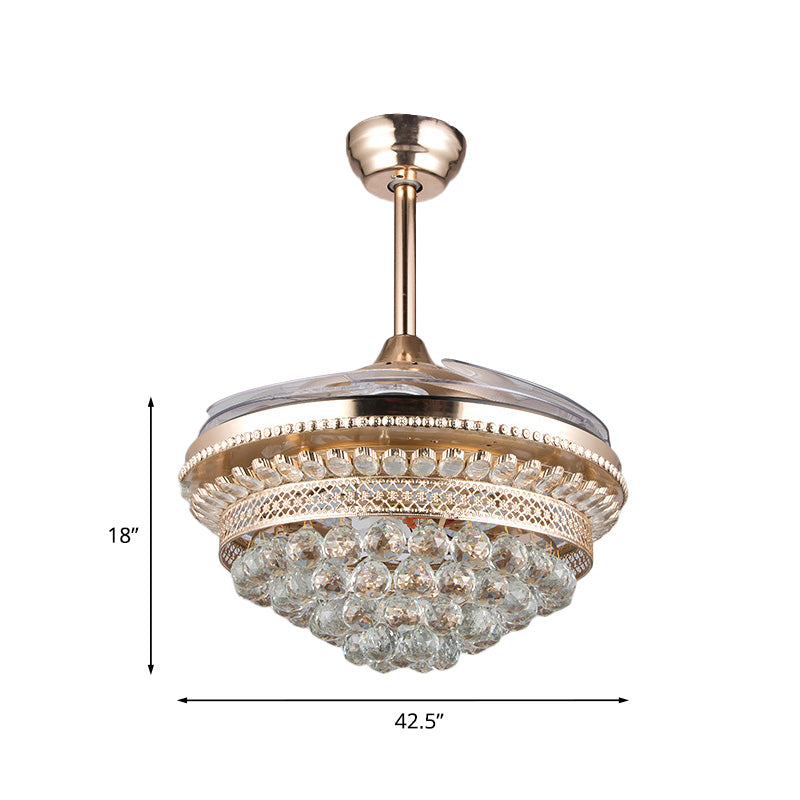 Tapered Crystal Orbs Fan Light Contemporary Bedroom 42.5" Wide LED Semi Flush Ceiling Light Fixture in Gold, 3-Blade