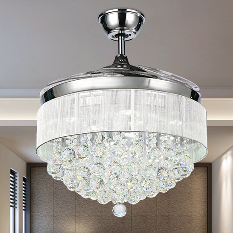 35.5" W Faceted Crystal Orb LED Fan Lamp Modern Silver Tapered Bedroom Semi Flush Ceiling Light Fixture with 3 Blades