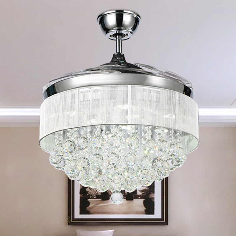 35.5" W Faceted Crystal Orb LED Fan Lamp Modern Silver Tapered Bedroom Semi Flush Ceiling Light Fixture with 3 Blades