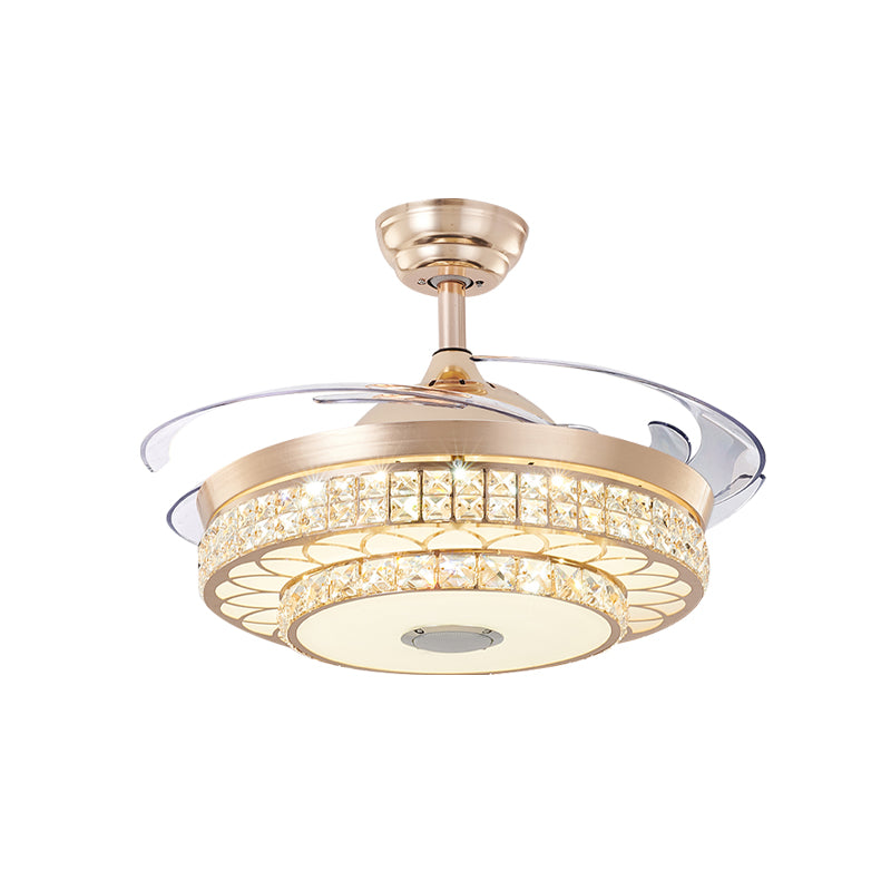 2 Tiers Parlor LED Ceiling Fan Light Modern Crystal 3 Blades Gold Semi Flush Mount, 42.5" Wide