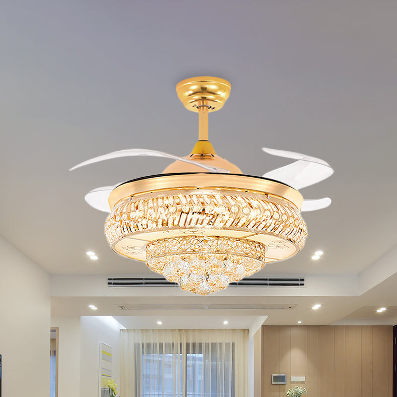 42.5" Wide Crystal Pointed Fan Lamp Contemporary 4-Blade Bedroom LED Semi Flush Ceiling Light in Gold