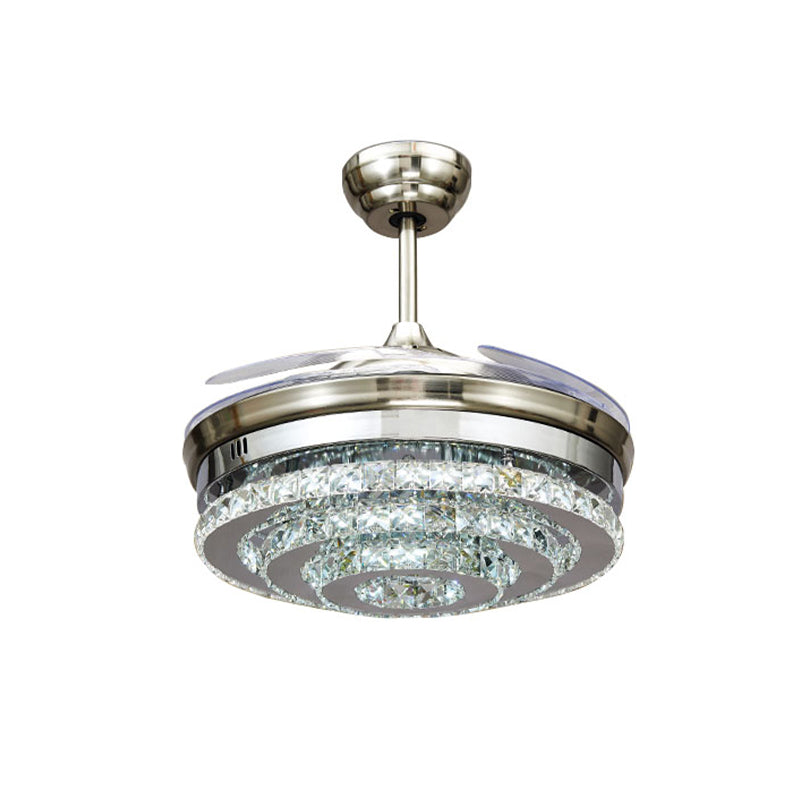 Chrome à 3-ring Flush Mount Fan de plafond Crystal Crystal moderne 4 lames Parlour LED Mount semi-flush Light, 42,5 "W