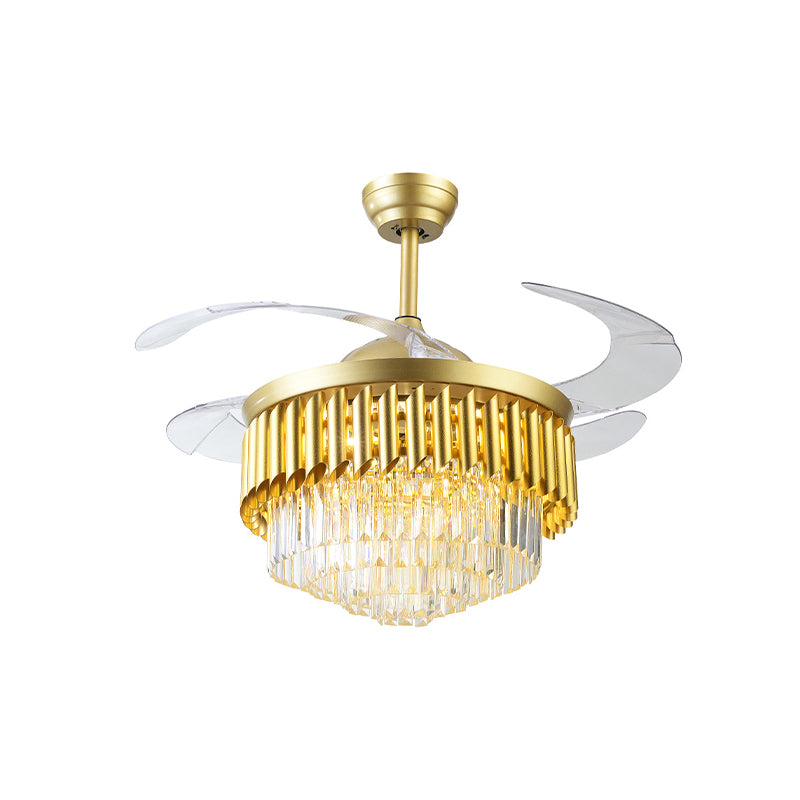 Postmodern Multi-Tier Fan Lighting 3 Blades Crystal LED Semi Flush Ceiling Light in Gold, 19" Wide