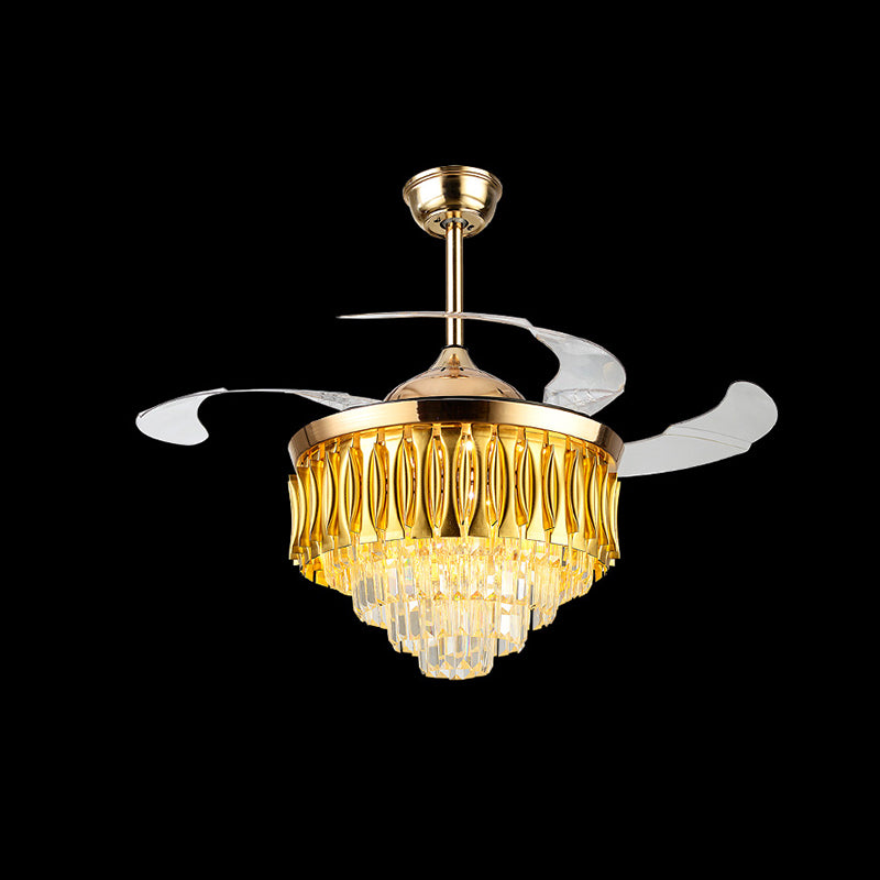 Crystal Layed Conical Semi Flush Mount Contemporary 19 "Wide 3 Blades Living Room Led plafondventilator Lichtkit in goud