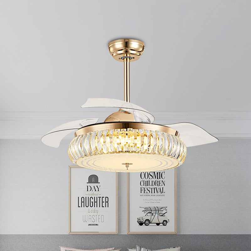 19.5" W Arch Pendant Fan Lighting Modernism LED 4-Blade Crystal Semi Flush Ceiling Light in Gold