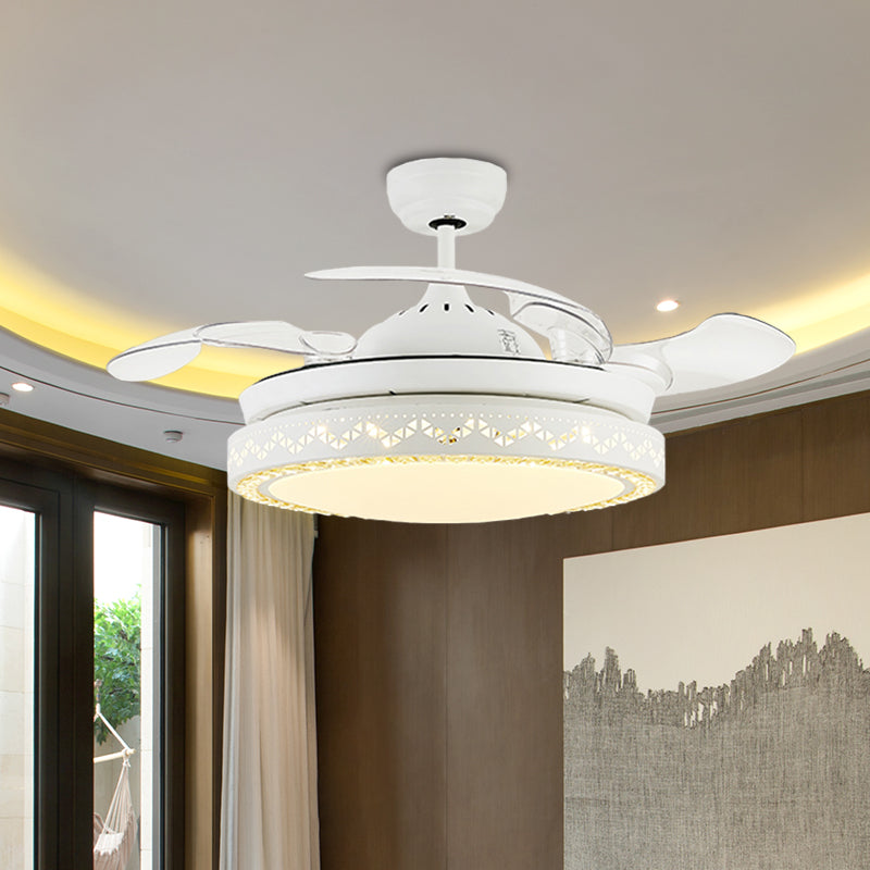 19.5" W Modernist Circular Semi Flushmount Metal Dining Room LED Fan Light in White with 4 Blades