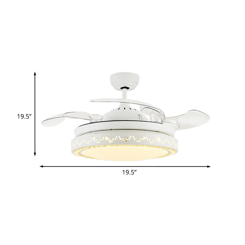 19.5" W Modernist Circular Semi Flushmount Metal Dining Room LED Fan Light in White with 4 Blades