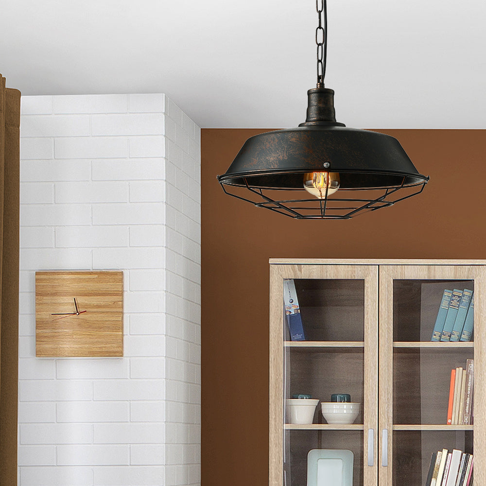 Rust Finish 1 Light Plafond Light Retro Metallic Barn Pendentif Lampe avec garde de fil pour le salon