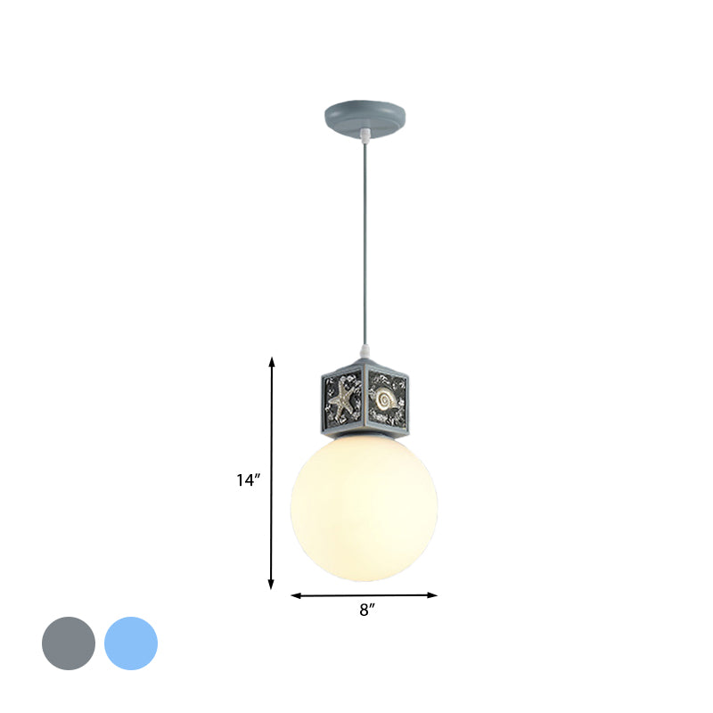 Orb Opal Glass Hanging Light Nordic 1 Head Sky/Water Blue Cube Ceiling Pendant Lamp for Kids Bedside