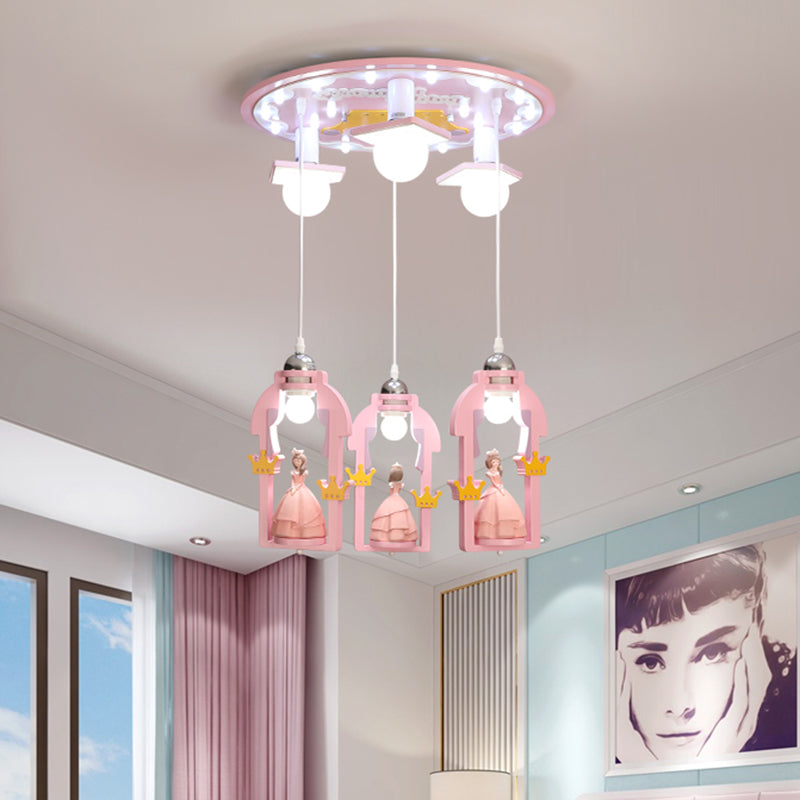 Resin Princess Multi-plafond Light Cartoon 7 lumières rose finition suspendue suspendue