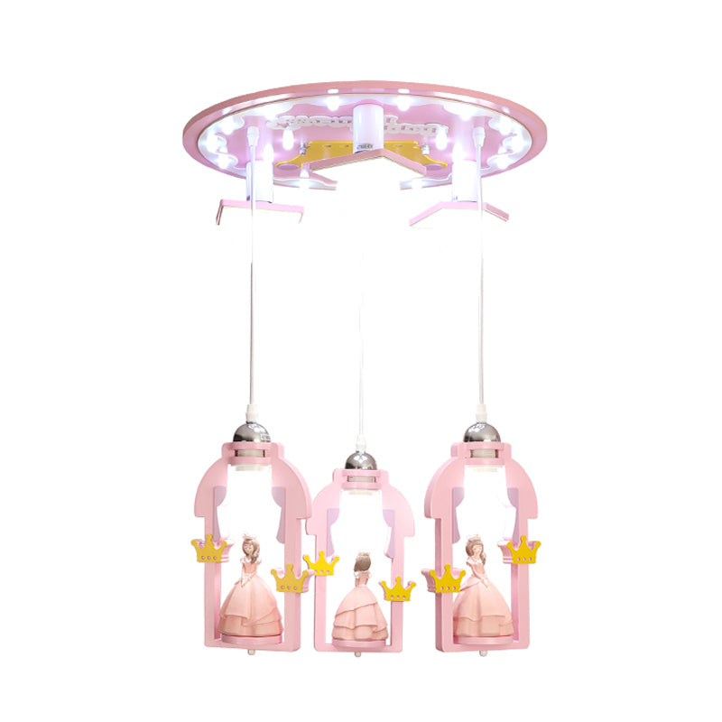 Resin Princess-Like Multi Ceiling Light Cartoon 7 Lights Pink Finish Hanging Pendant Lamp