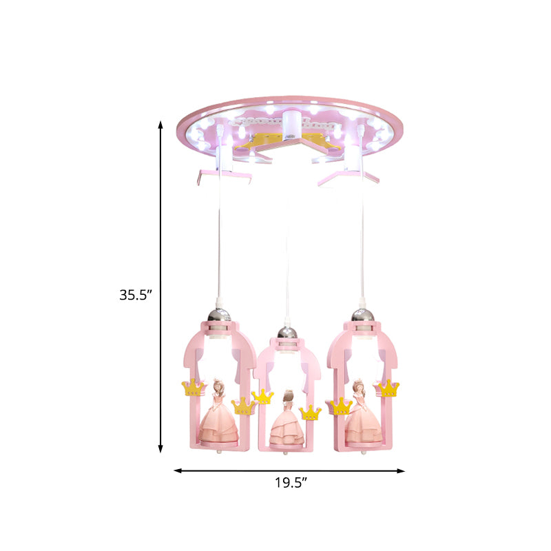 Resin Princess Multi-plafond Light Cartoon 7 lumières rose finition suspendue suspendue