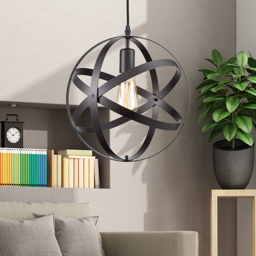 Orbit Metal Hanging Light Fixture Modern 1 Head Living Room Hanging Lamp with Wire Frame in Black