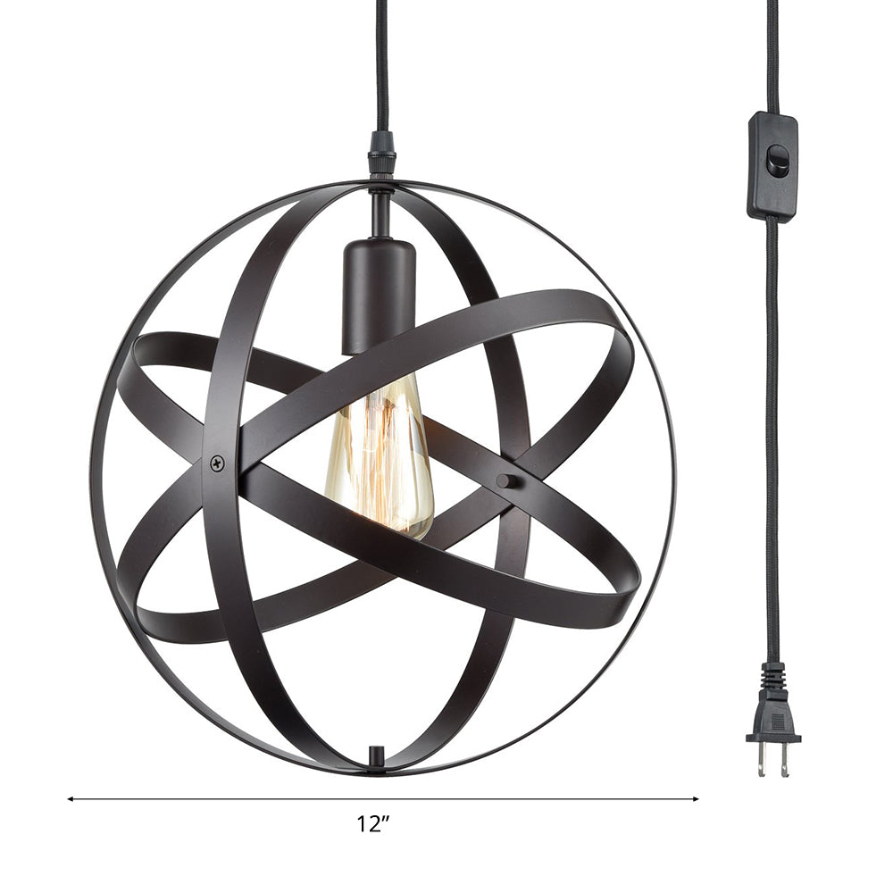 Orbit Metal Hanging Light Fixture Modern 1 Head Living Room Hanging Lamp with Wire Frame in Black