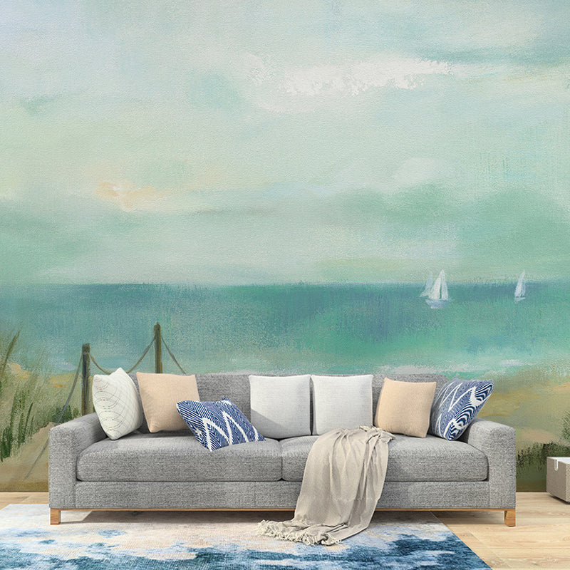 Cool Wall Murals for Guest Room, Pastel Color Beach and Sea, Customized Size Available