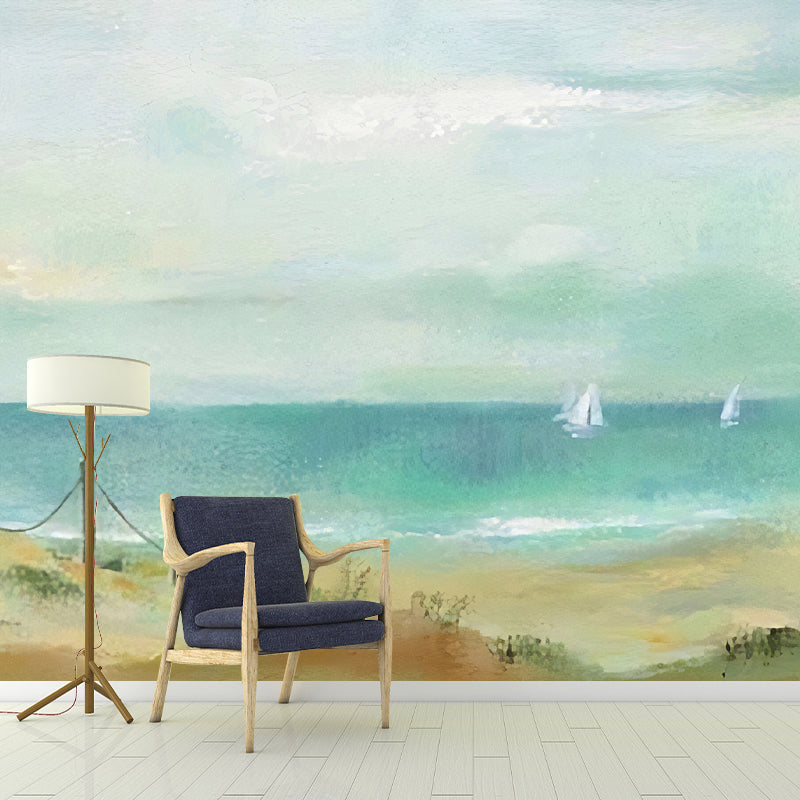 Cool Wall Murals for Guest Room, Pastel Color Beach and Sea, Customized Size Available