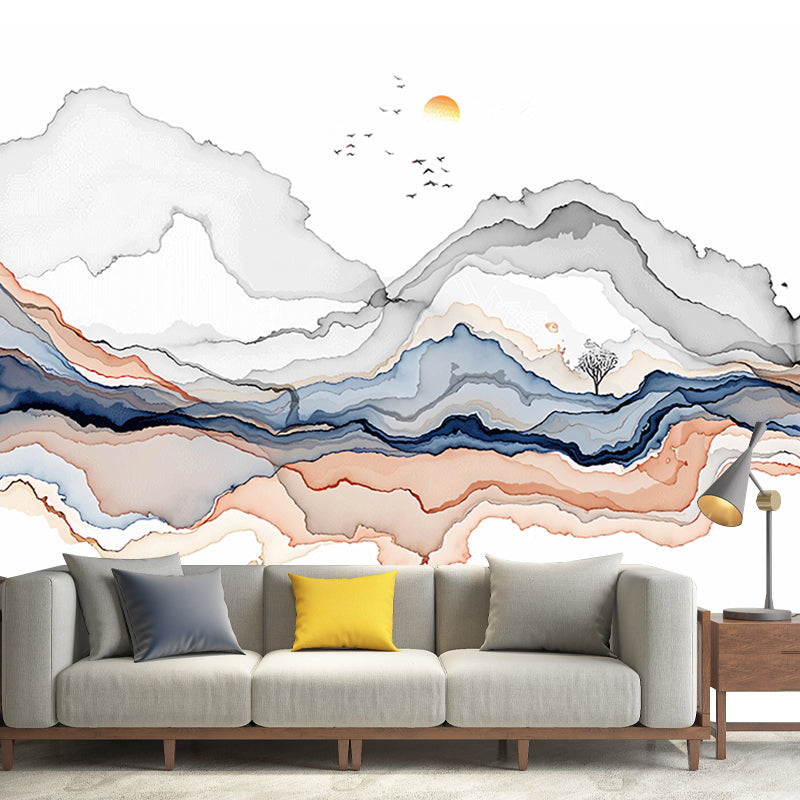 Water-Resistant Non-Woven Mural Classic Mountain and Bird Wall Art for Bedroom