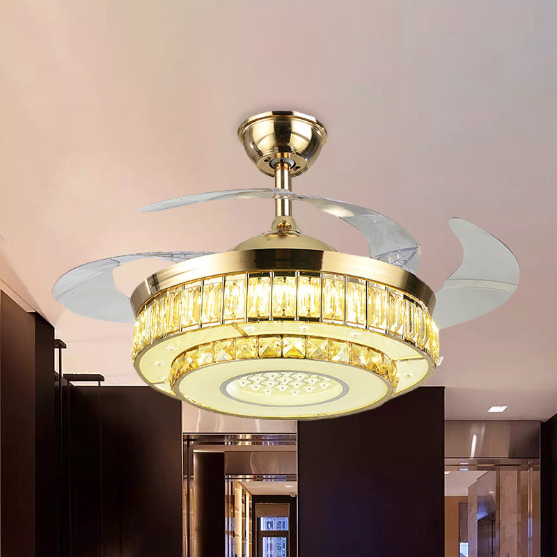 42.5" Wide 3-Blade Gold LED Semi Flush Modern Beveled Crystal-Encrusted Tiers Flush Mount Ceiling Fan Light