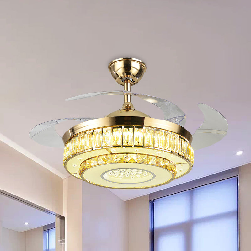 42.5" Wide 3-Blade Gold LED Semi Flush Modern Beveled Crystal-Encrusted Tiers Flush Mount Ceiling Fan Light