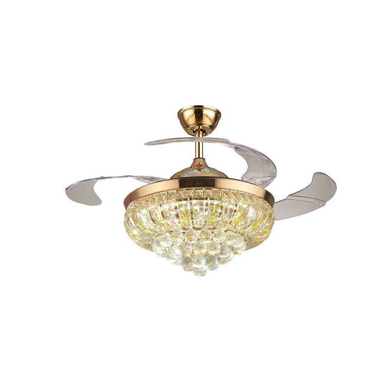 3 Blades Crystal LED Ceiling Fan Light Modernist Gold Conic Living Room Semi-Flush Mount, 42.5" W