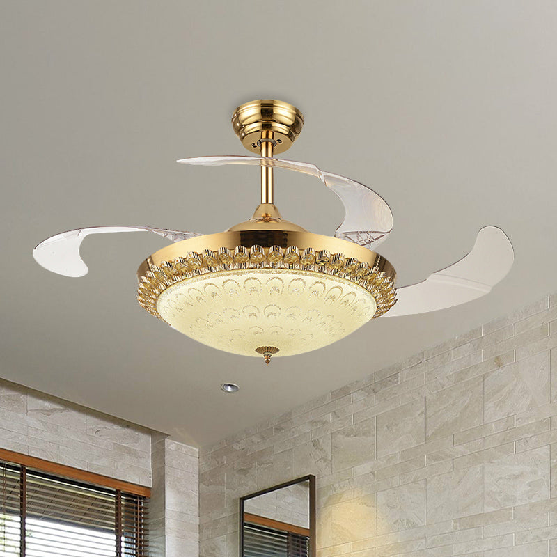 42.5" Wide Gold Bowl Fan Light Fixture Simple Crystal 3 Blades Family Room LED Semi Mount Lighting