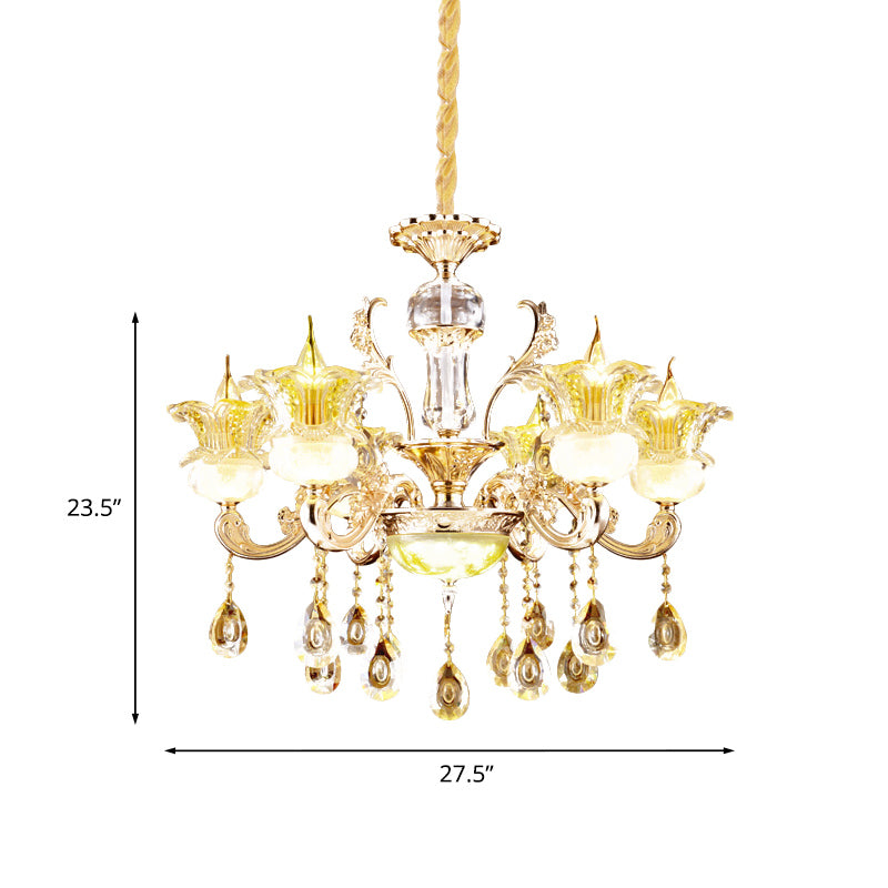 6 lumières florales suspendues lustre au milieu du siècle.