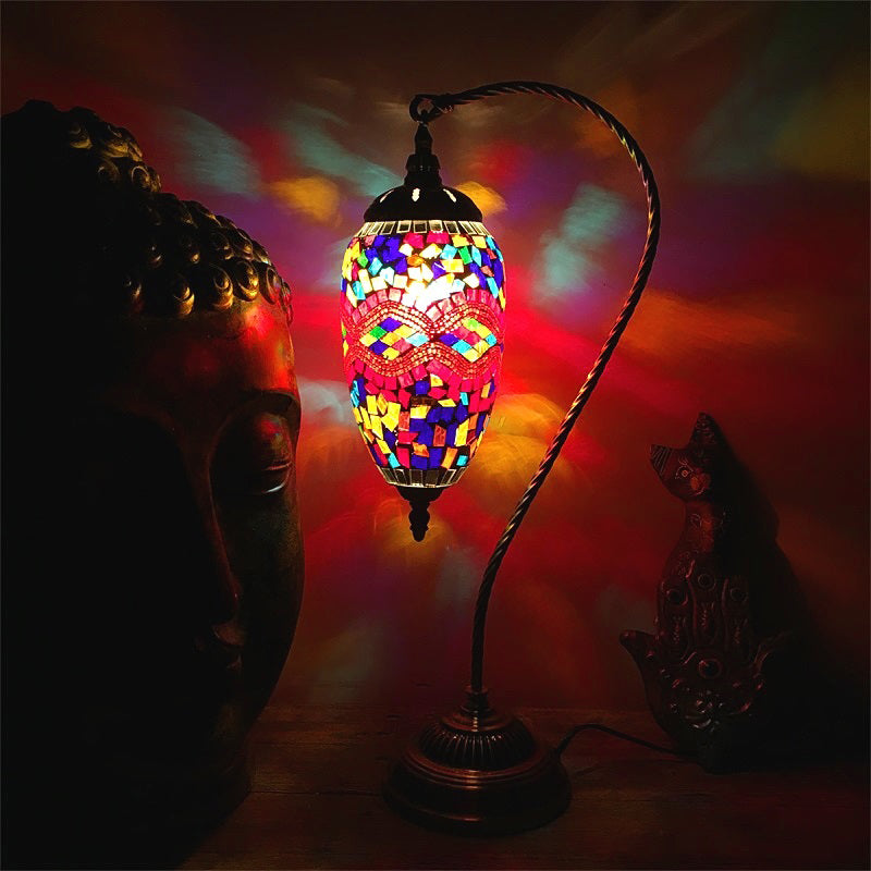 Bohemian Tröpfchen Nachttisch Licht 1-Bulb-Kunstglas Nachtlampe mit gebogenem Arm in Pink/Rot