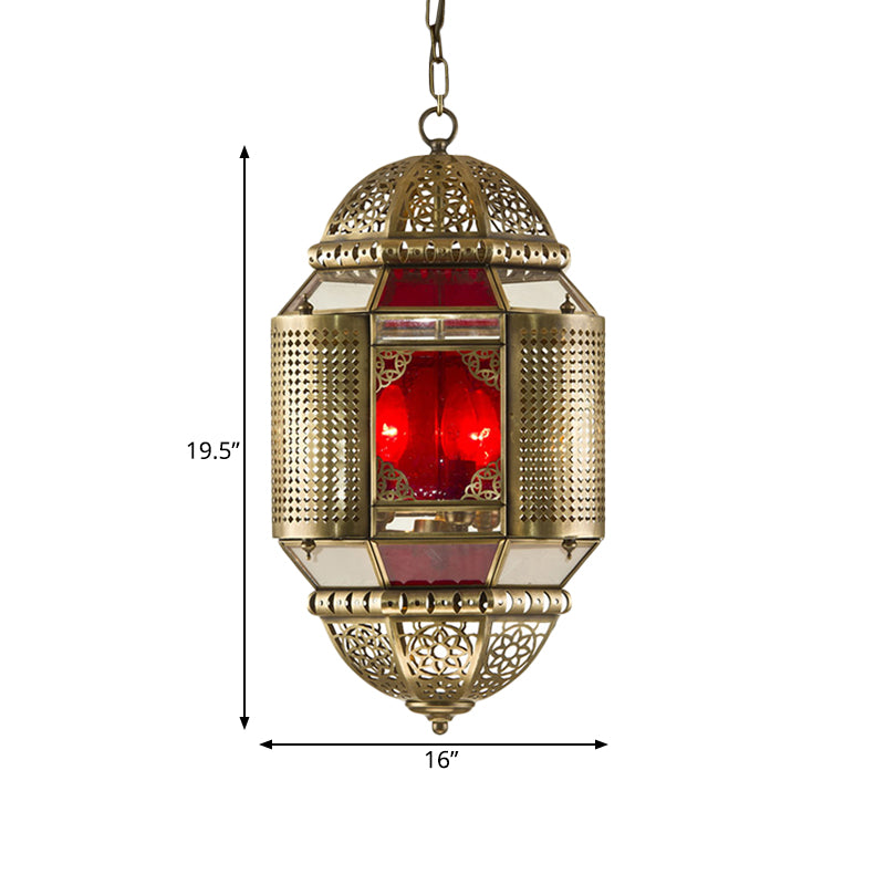 Brass Lantern Ceiling Pendant Southeast Asia Metal 3 Lights Restaurant Hanging Chandelier