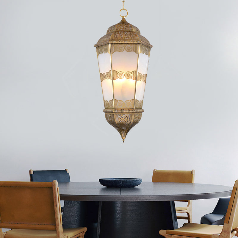 Lampadario in metallo lampadario sud -est asiatico a 3 lampadine ristorante ciondolo in ottone con tonalità in vetro smerigliato