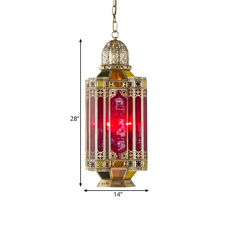 Arabische lantaarn hangende kroonluchter 3 koppen rood glazen hanglampje plafondlicht in messing voor gang