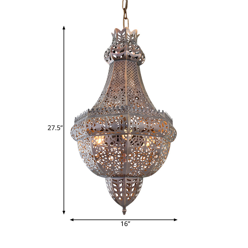 3 Lights Ceiling Hang Fixture Arab Cutout Basket Metal Chandelier Pendant Light in Brass