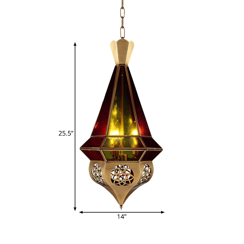 Lámpara colgante de metal cónica Arab 3 Bulbos Araña Restaurante en latón con sombra de vidrio