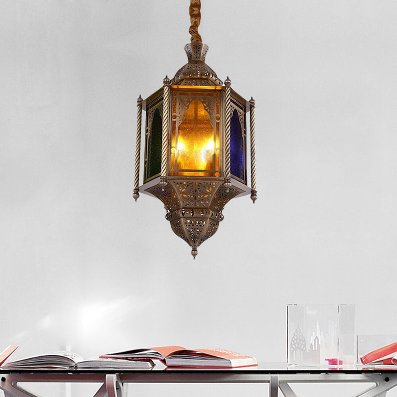 Gebrandschilderd glazen koperen kroonluchter lamp lantaarn 3-head plafond hanger licht voor restaurant