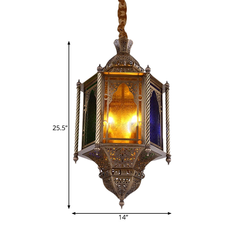 Lampada lampadina in ottone in ottone in vetro colorato Lancia a 3 teste a sospensione per il ristorante