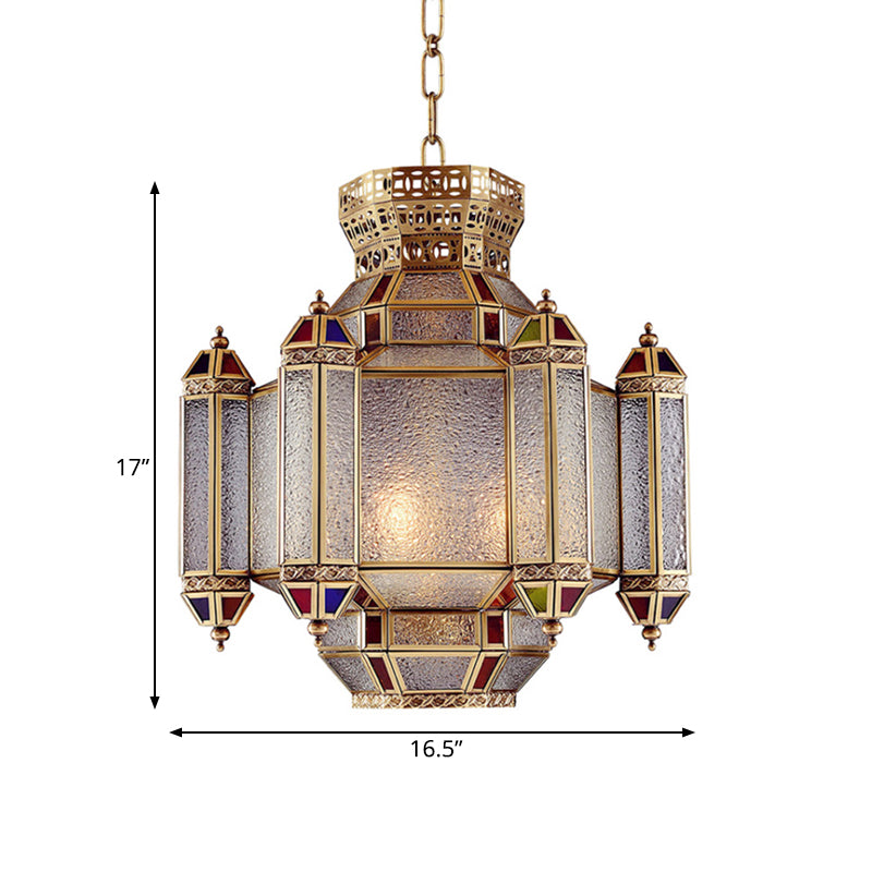 Classic Lantern Pendant Light 4-Head Frosted Glass Chandelier Lighting Fixture in Brass for Restaurant