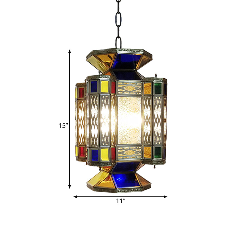 Textured Glass Lantern Ceiling Light Decorative 3 Bulbs Restaurant Chandelier Lighting in Brass