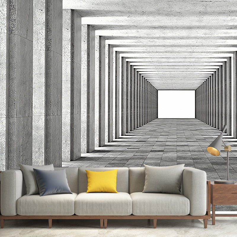 Original Grey Wall Mural with 3D Visual Tunnel for Office, Non-Woven Fabric