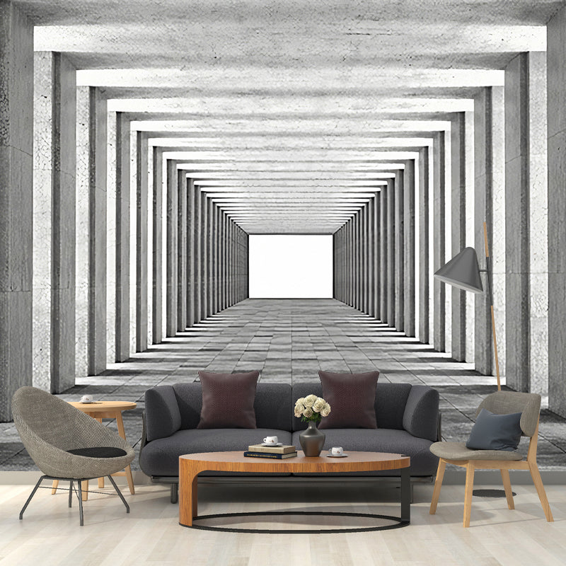 Original Grey Wall Mural with 3D Visual Tunnel for Office, Non-Woven Fabric