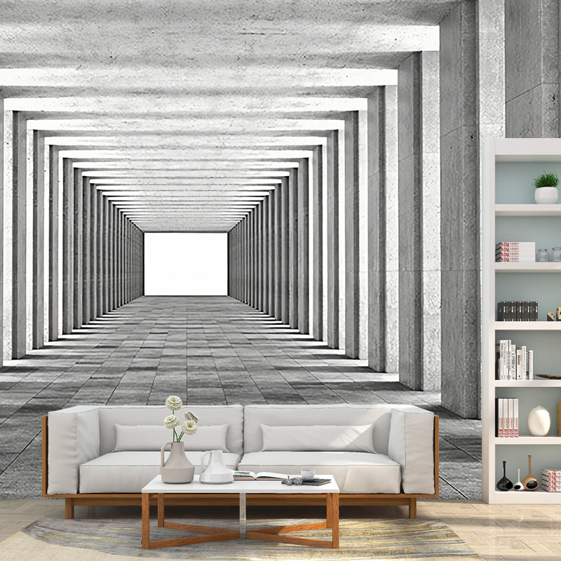 Original Grey Wall Mural with 3D Visual Tunnel for Office, Non-Woven Fabric