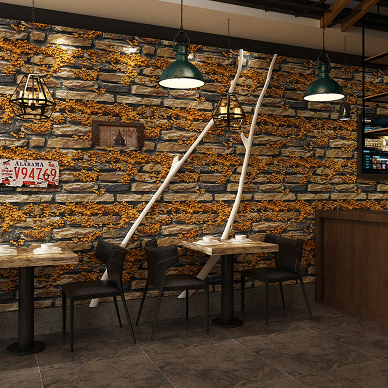 Coffee Shop Wallpaper with 3D Print Stone and Brick in Pastel Color, Non-Pasted