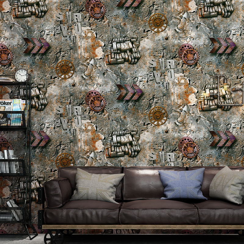 Vinyl Wallpaper 31 ft. x 20.5 in Industrial Non-Pasted Wall Covering with Gear Wheel Pattern