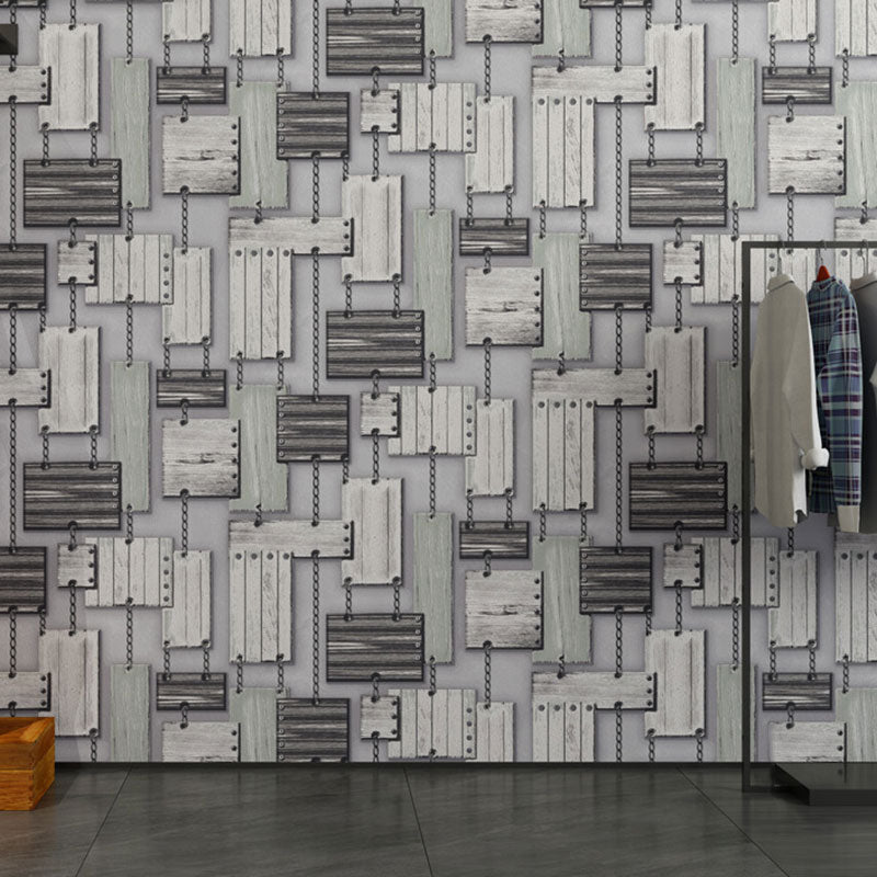 Pastel Color PVC Wallpaper Stain-Resistant Faux Wood and Chain Wall Decor, 33' x 20.5"