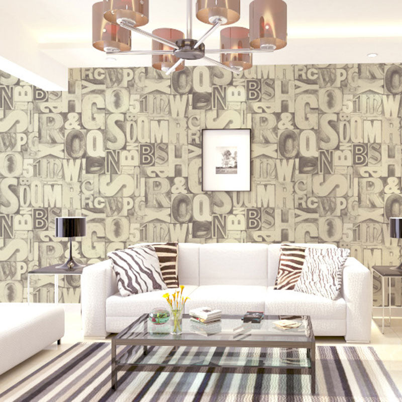 Living Room Wallpaper Roll with Soft Color English Letter Design, 57.1 sq ft., Non-Pasted