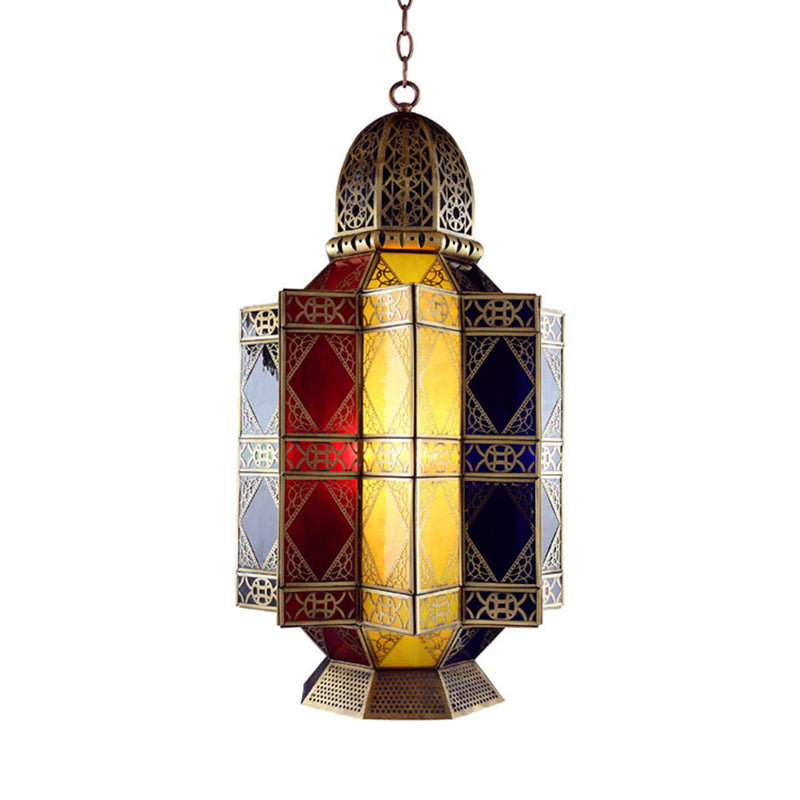 Gekleurd glas Brass Kroonluchter Lantaarn 3 Hoofden Arabisch hangend hanglampje voor gang