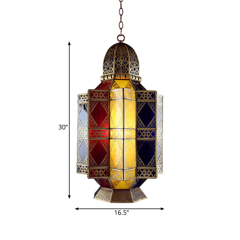 Gekleurd glas Brass Kroonluchter Lantaarn 3 Hoofden Arabisch hangend hanglampje voor gang